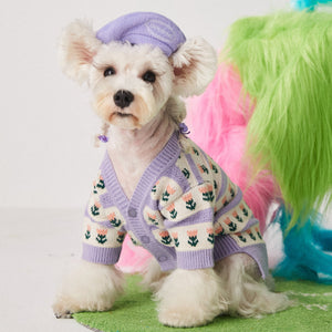 Elevate Your Pet's Style with the Purple Flower Pet Sweater Cardigan