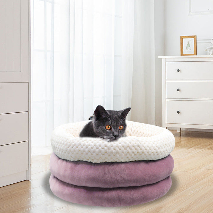 Transform Your Pet's Sleep with Our Semi-Closed Round Velvet Pet Deep Sleep Bed